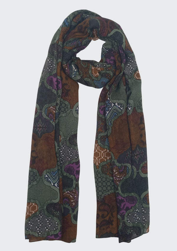 Damask Patch Print Scarf (SE-2929_Green)